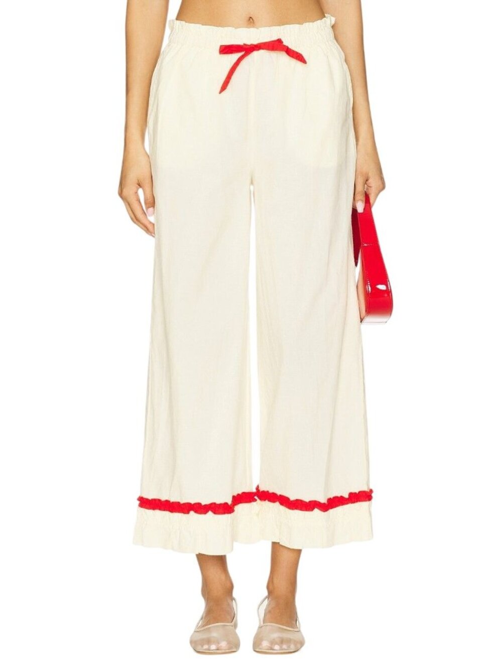 Damson Madder Tula Frilly Hem Trousers in Butter & Red US 6/ UK 10 Womens Pants